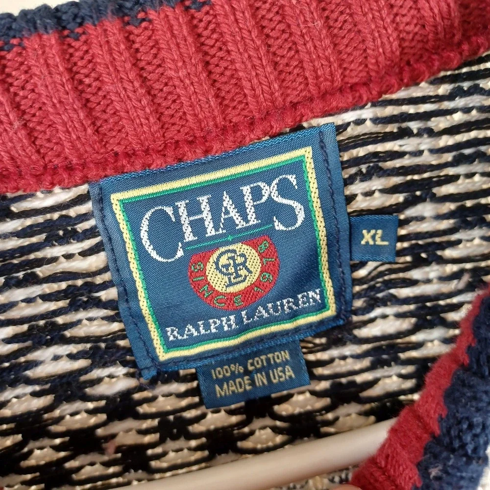 Chaps Ralph Lauren Vintage Grandpa Heavy Knit Sweater Retro Argyle‎ Holiday XL